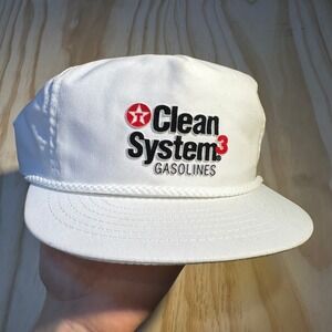 Vintage Texaco Clean System 3 Gasolines White Rope Trucker Hat Snapback Cap